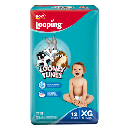 Fralda Looping Looney Tunes Jumbinho XG (12 unidades)