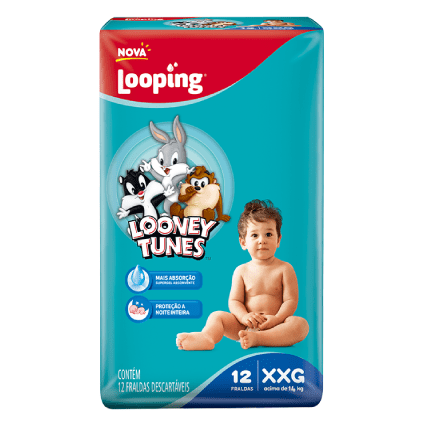 Fralda Looping Looney Tunes Jumbinho XXG (12 unidades)