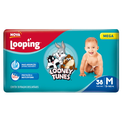 Fralda Looping Looney Tunes Mega M (38 unidades)