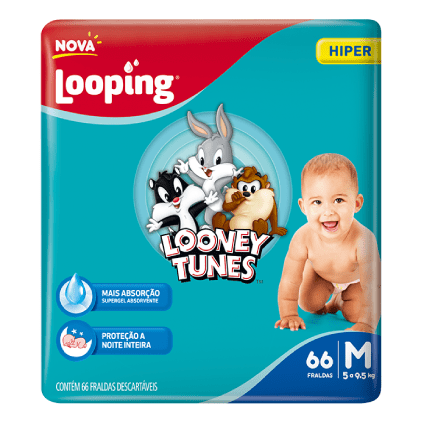 Fralda Looping Looney Tunes Hiper M (66 unidades)