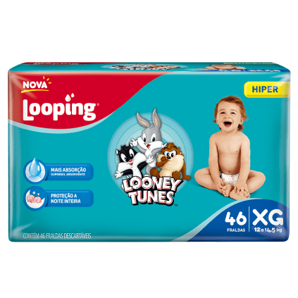 Fralda Looping Looney Tunes Hiper XG (46 unidades)