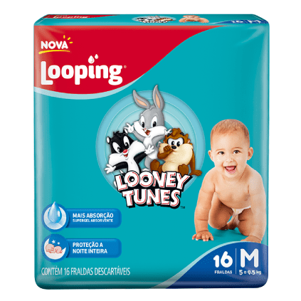 Fralda Looping Looney Tunes Jumbinho M (16 unidades)