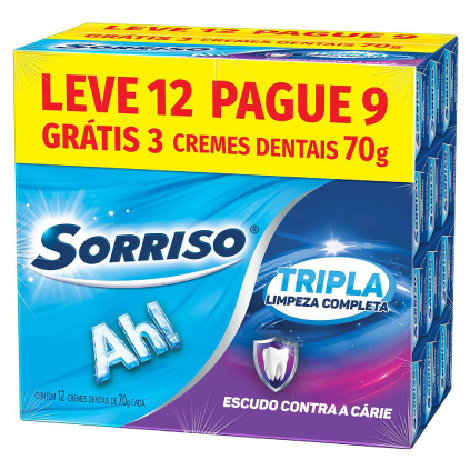 Creme Dental Sorriso Tripla Limpeza Completa 70g (Leve 12, Pague 9)