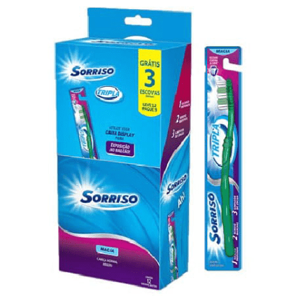 Escova Dental Sorriso Tripla Macia (Display Promocional com 12 unidades)