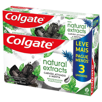 Gel Dental Colgate Natural Extracts Carvão Ativado 90g 3 unidades