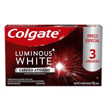 Creme Dental Colgate Luminous White Carvão Ativado 70g (3 unidades)