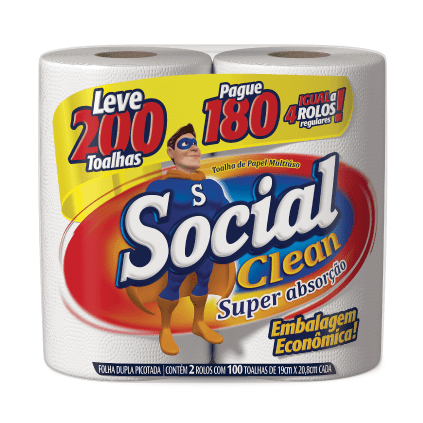 Toalha de Papel Social Clean 2×100 unidades (Leve 200/ Pague 180)