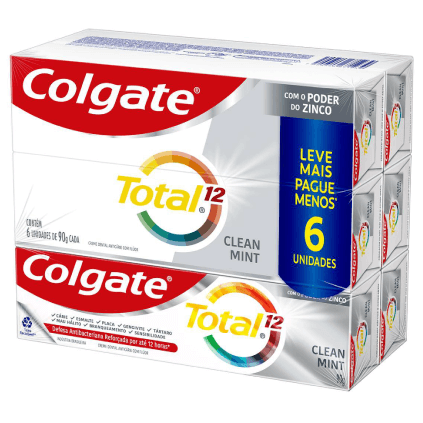 Creme Dental Colgate Total 12 Clean Mint 90g (6 unidades)