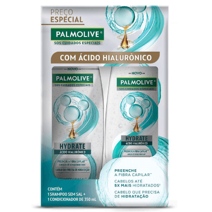1 Shampoo + 1 Condicionador Palmolive SOS Cuidados Especiais Hydrate Hialurônico 350ml