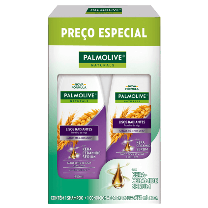 1 Shampoo + 1 Condicionador Palmolive Naturals Lisos Radiantes Proteína de Trigo 350ml