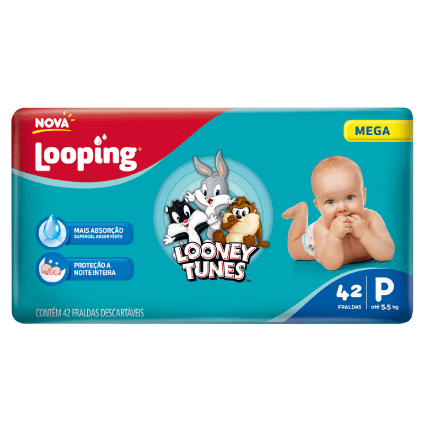 Fralda Looping Looney Tunes Mega P (42 unidades)