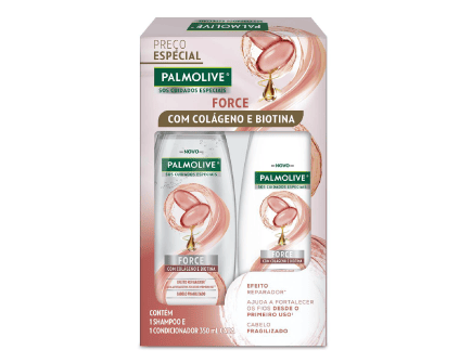 1 Shampoo + 1 Condicionador Palmolive SOS Cuidados Especiais Force Colágeno e Biotina 350ml