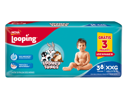 Fralda Looping Looney Tunes Hiper XXG (38 unidades)