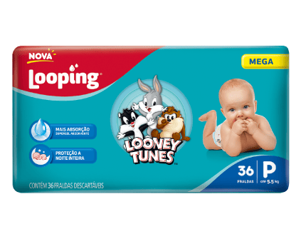 Fralda Looping Looney Tunes Mega P (36 unidades)