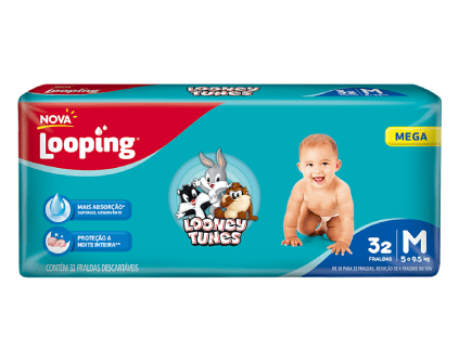 Fralda Looping Looney Tunes Mega M (32 unidades)
