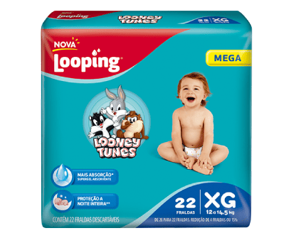 Fralda Looping Looney Tunes Mega XG (22 unidades)