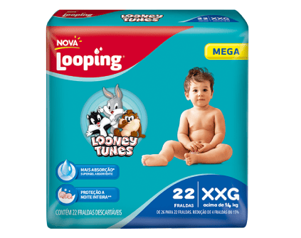 Fralda Looping Looney Tunes Mega XXG (22 unidades)