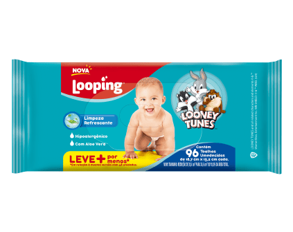 Toalha Umedecida Baby Looney Tunes Aloe Vera (96 Folhas)